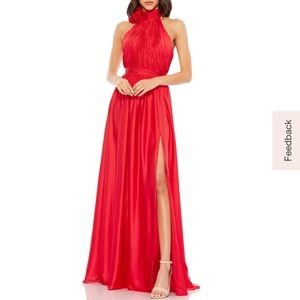 NWOT Mac Duggal rosette halter gown